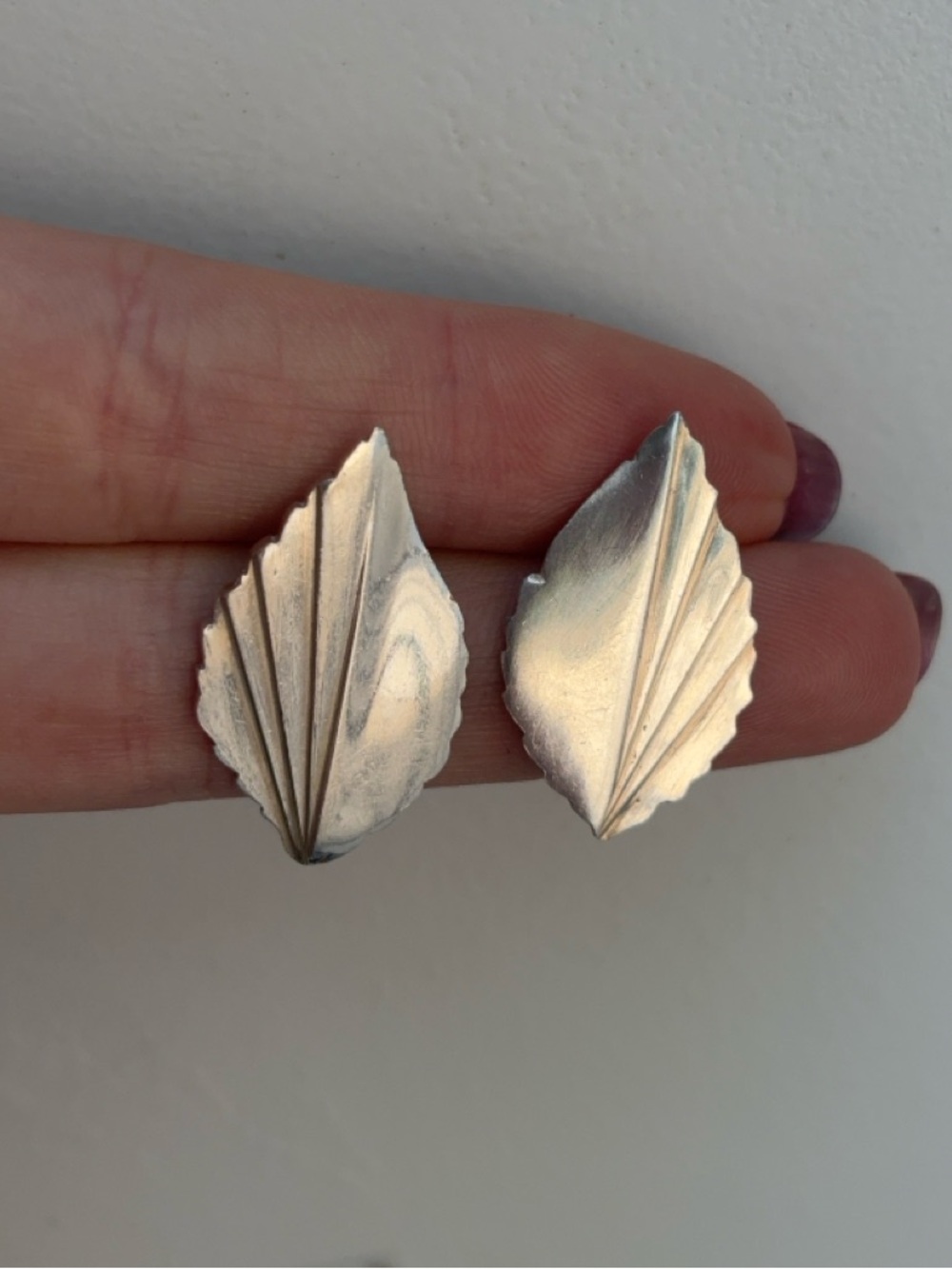 Vintage Sterling Silver High Quality Signed Leaf Earrings